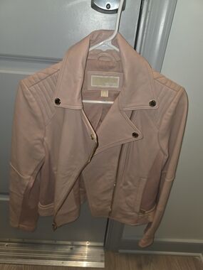 MICHAEL Michael Kors Blush Pink Moto-Style Faux Leather Jacket